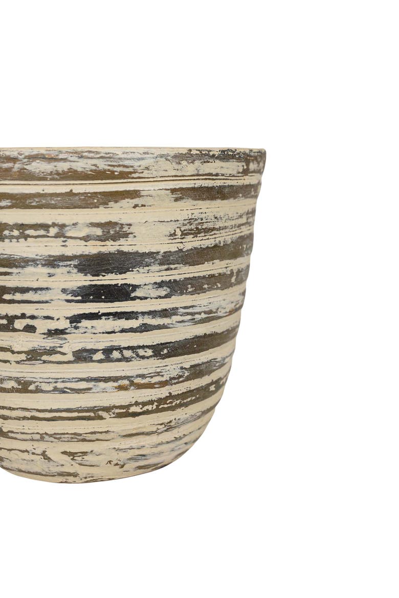 Distressed Ribbed Planter Cream Terracotta, Alternate, color, Brown