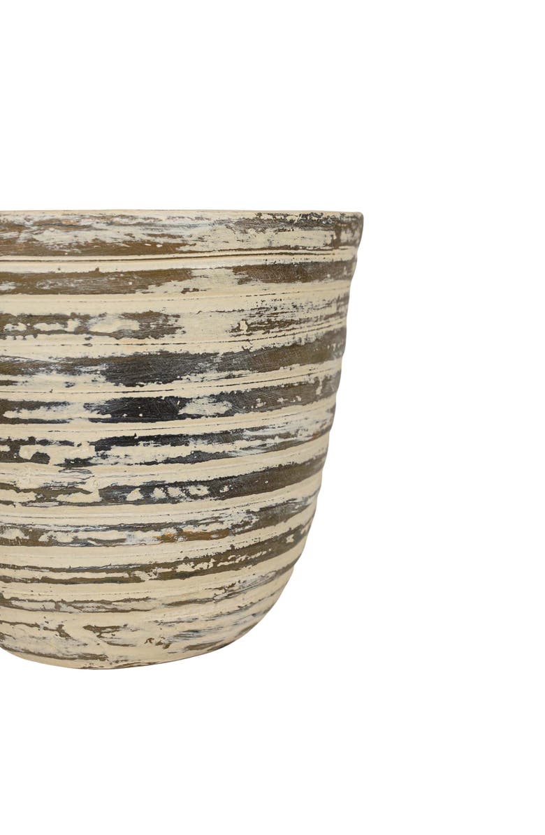 Foreside Home and Garden Distressed Ribbed Planter Cream Terracotta, Alternate, color, Brown