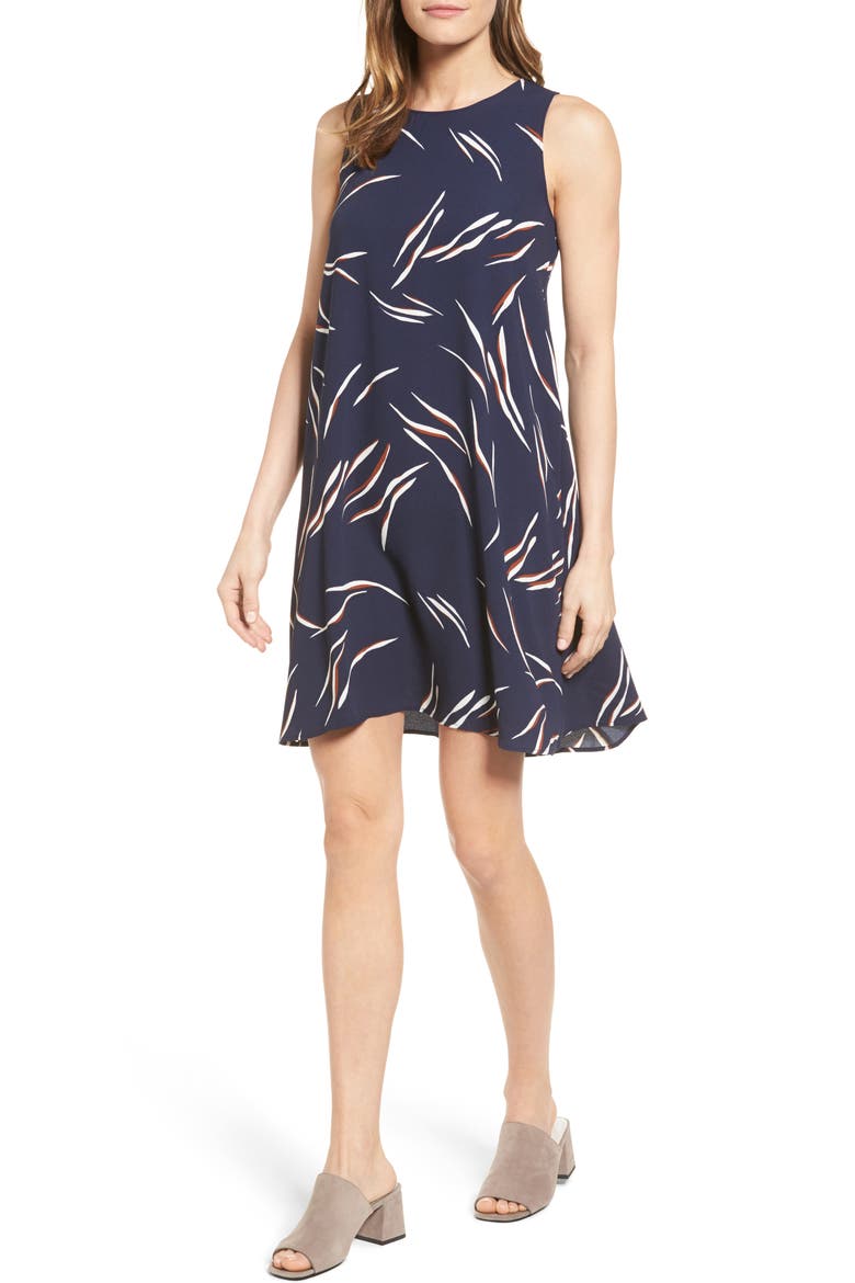 A-Line Dress, Main, color, NAVY- RUST MARKED GEO