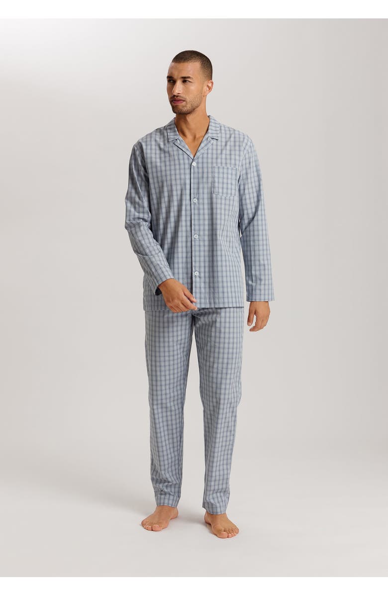 Hanro Night And Day Notch Collar Cotton Pajama Set, Alternate, color, Sea Breeze Check