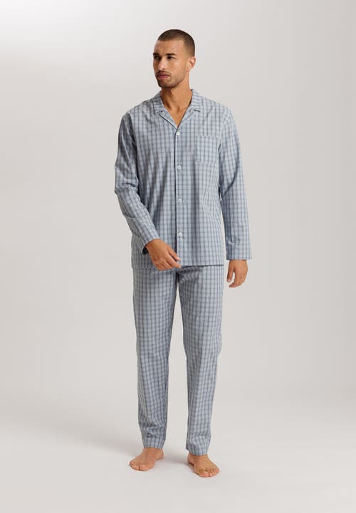Hanro Night And Day Notch Collar Cotton Pajama Set In Sea Breeze Check