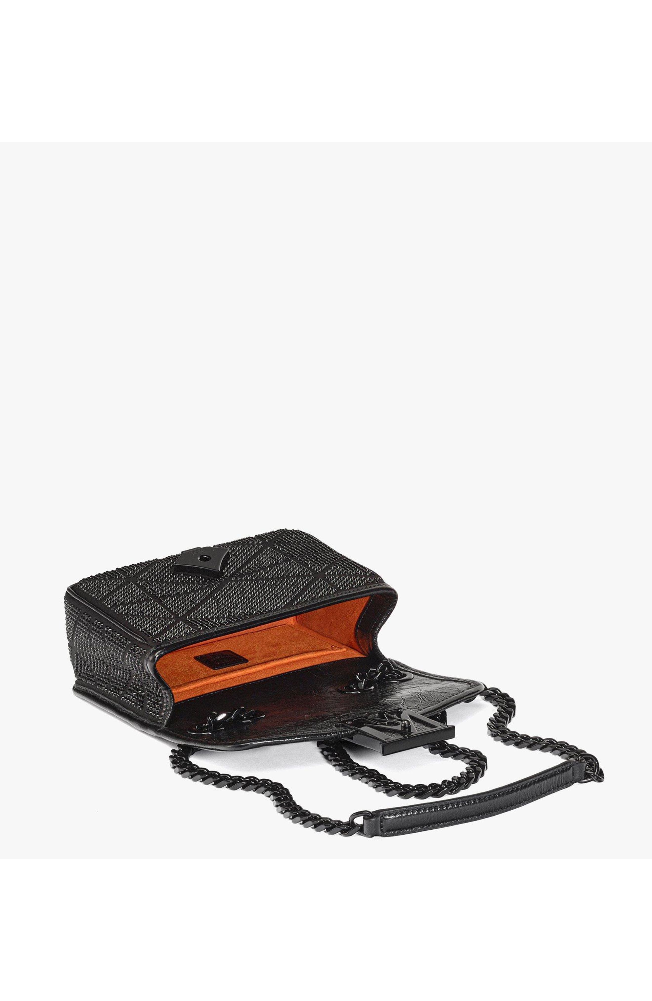 Travia Quilted Shoulder Bag in Crystal Satin Nylon, Alternate, color, Black