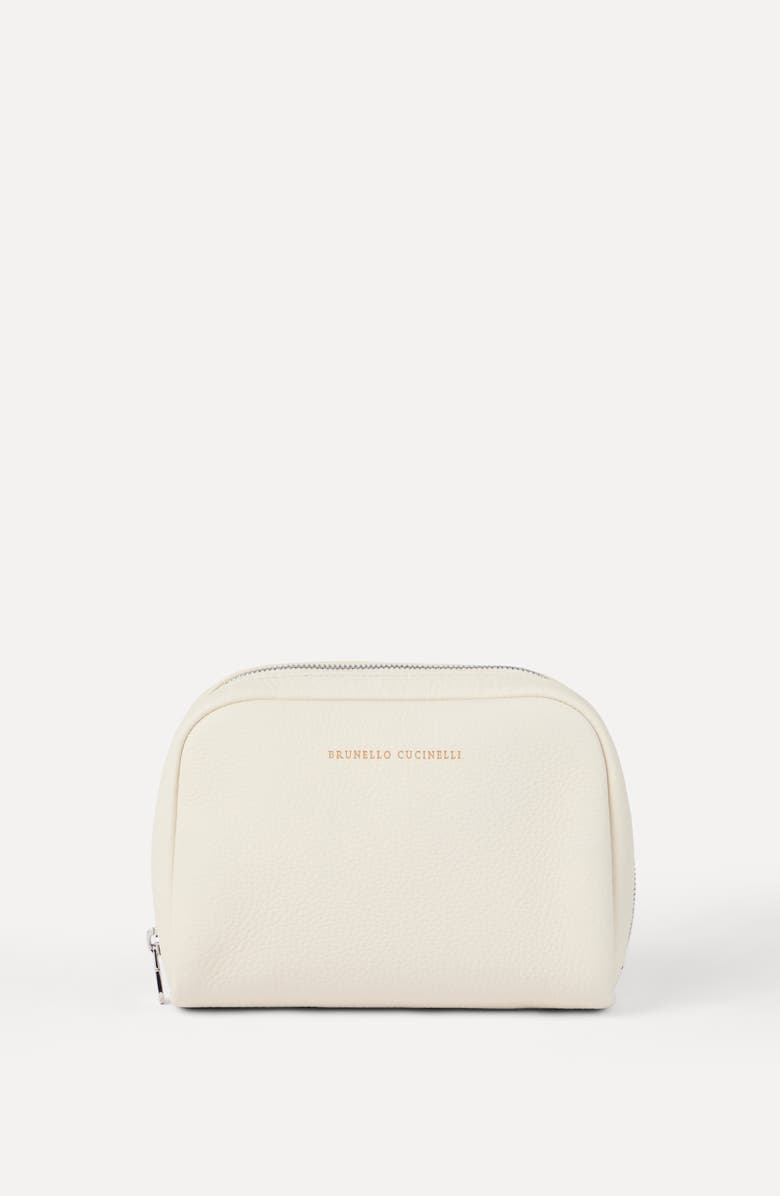 Brunello Cucinelli Calfskin beauty case, Alternate, color, Chalk