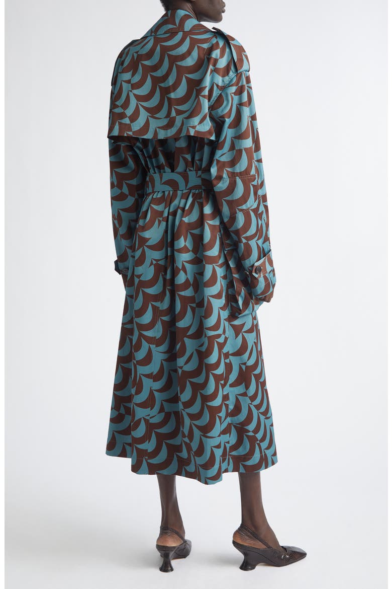 Moon Print Trench Coat, Alternate, color, BLUE/ BROWN