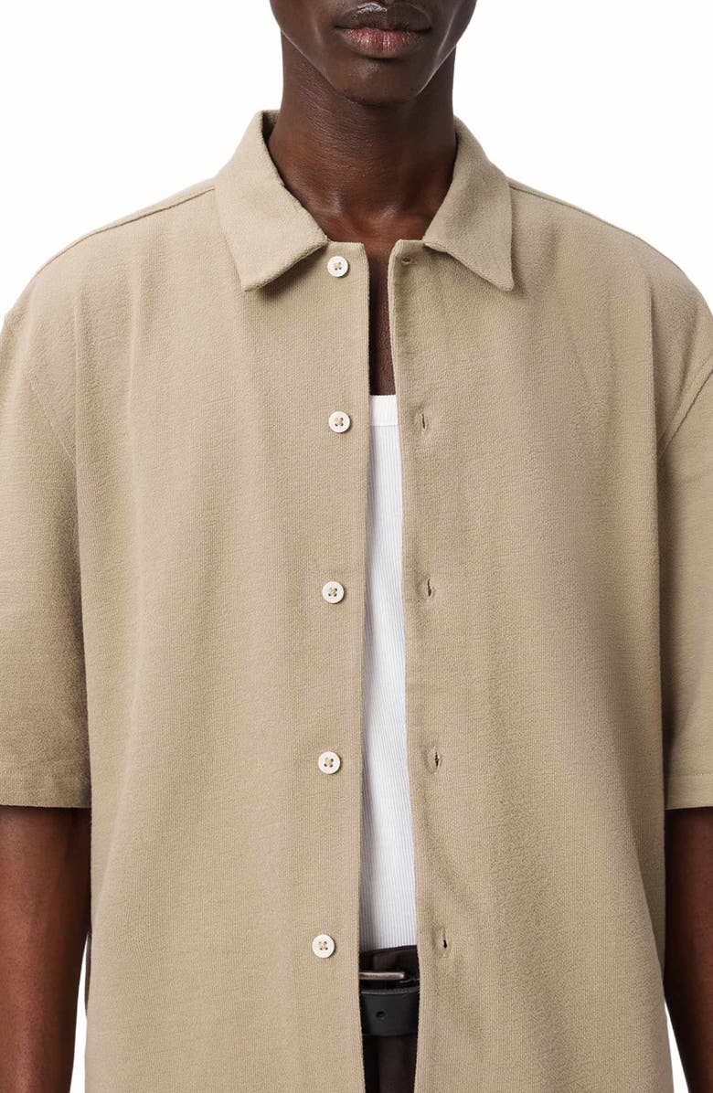 AllSaints Stallion Oversize Short Sleeve Cotton Button-Up Shirt, Alternate, color, Dune Brown