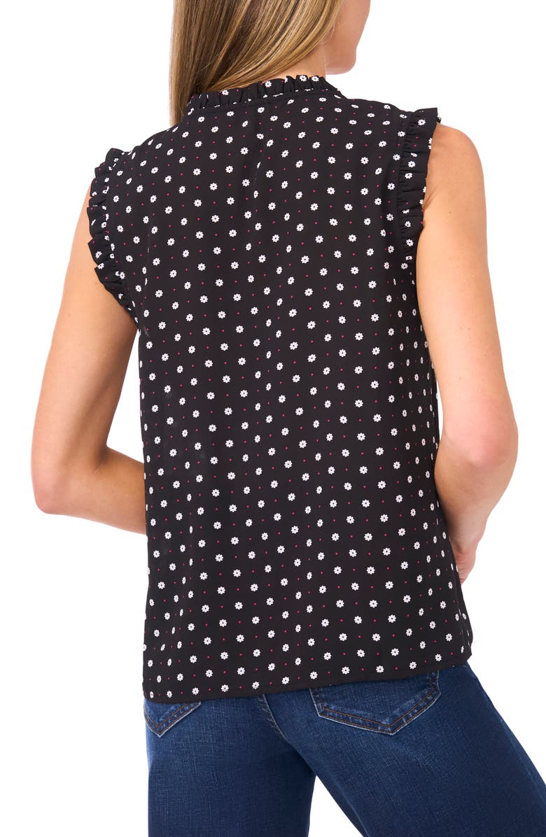 CeCe Ruffle Trim Print Sleeveless Top, Alternate, color, Rich Black