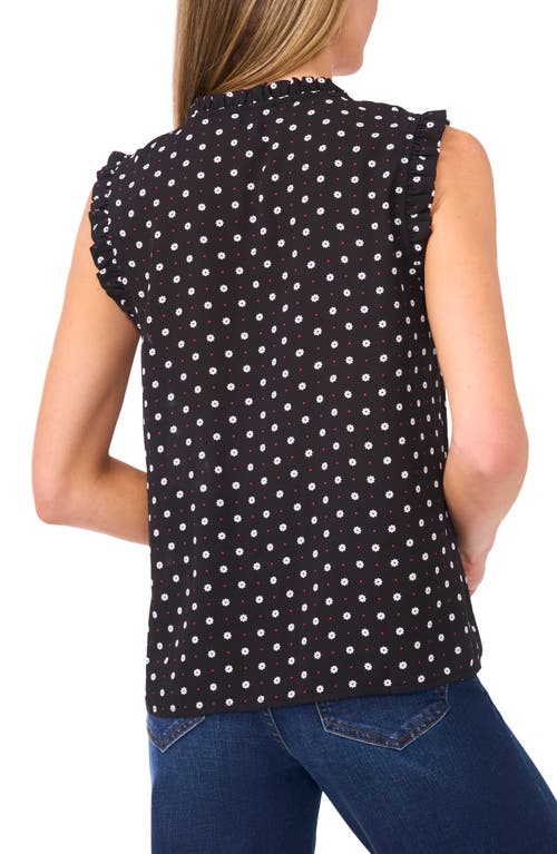 Cece Ruffle Trim Print Sleeveless Top In Black