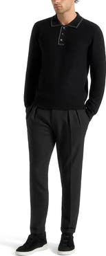 Manière De Voir Aymeric Whipstitch Detail Long Sleeve Knit Polo Shirt