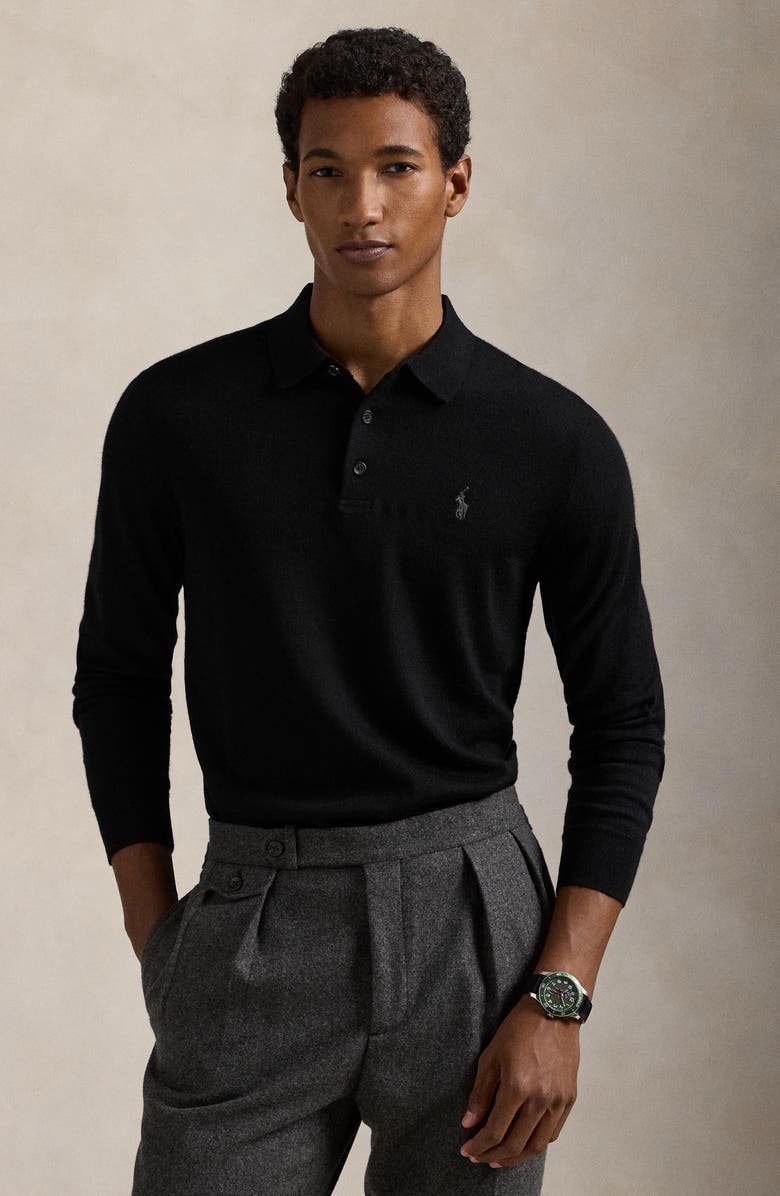 Polo Ralph Lauren Long Sleeve Wool Polo Sweater, Alternate, color, Polo Black