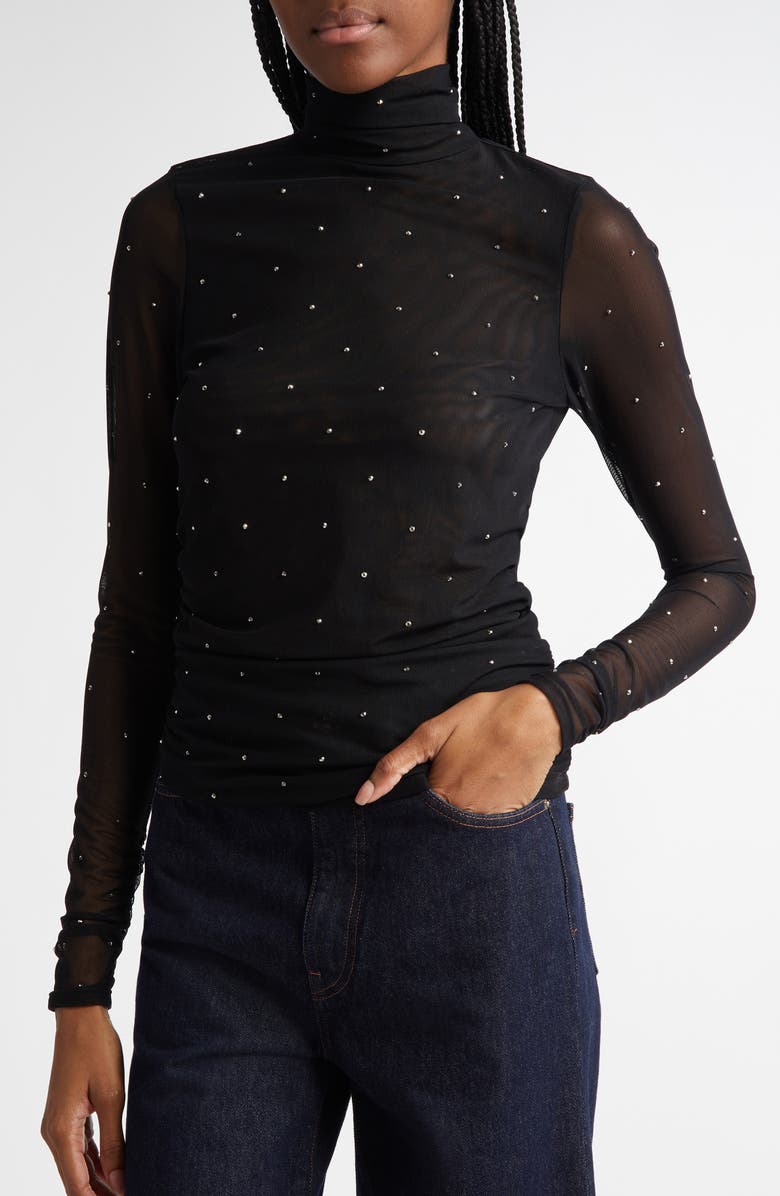 Cinq à Sept Embellished Mesh Turtleneck Top, Alternate, color,