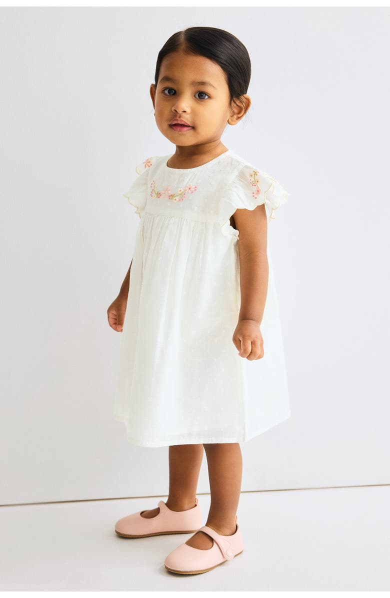 H&M Embroidery-detail Cotton Dress, Alternate, color, White