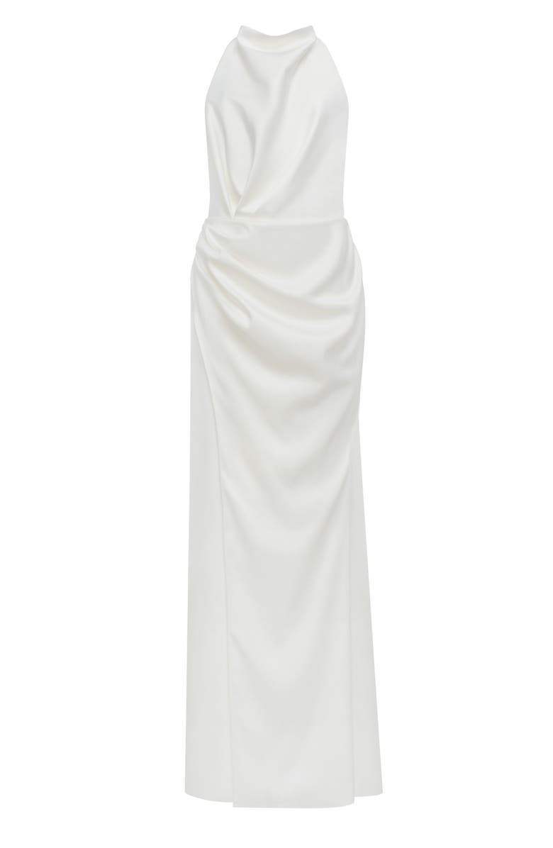 Milla White Mock Neck Sleeveless Low Slit Dress, Main, color, 