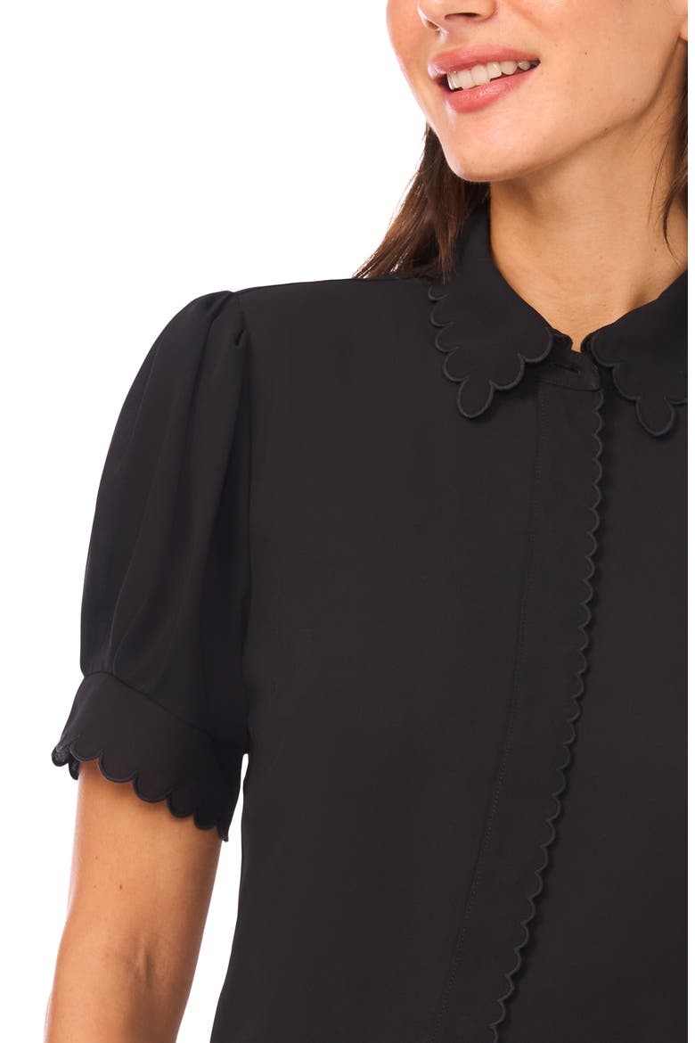 Scallop Short Sleeve Top, Alternate, color, RICH BLACK
