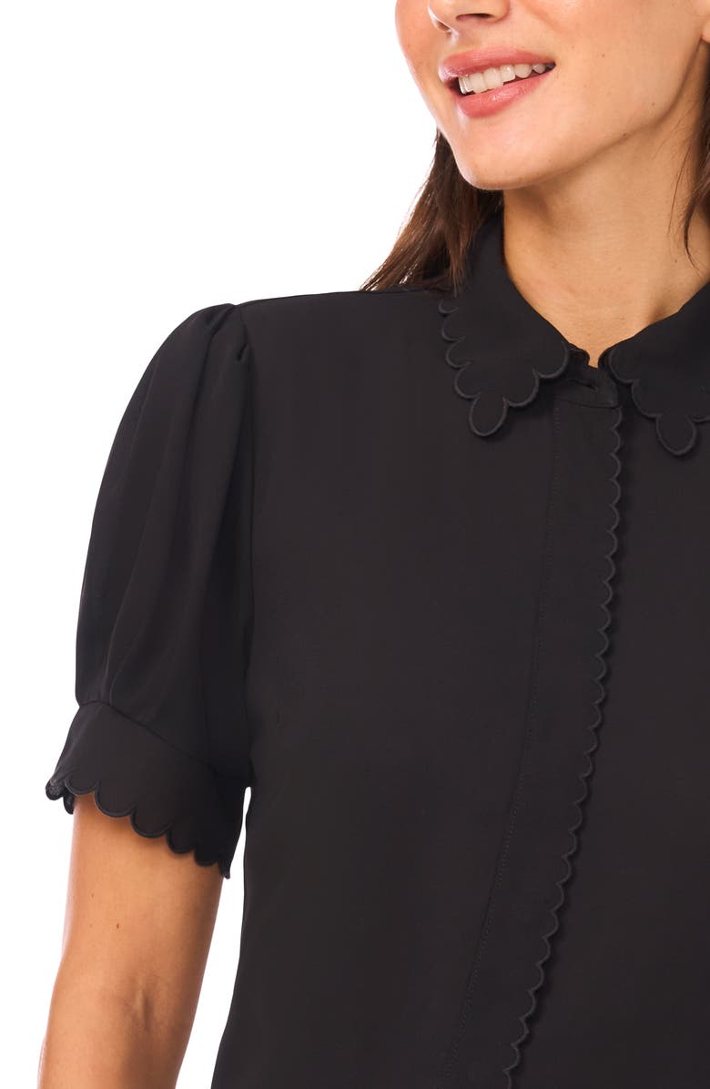 CeCe Scallop Short Sleeve Top, Alternate, color, Rich Black