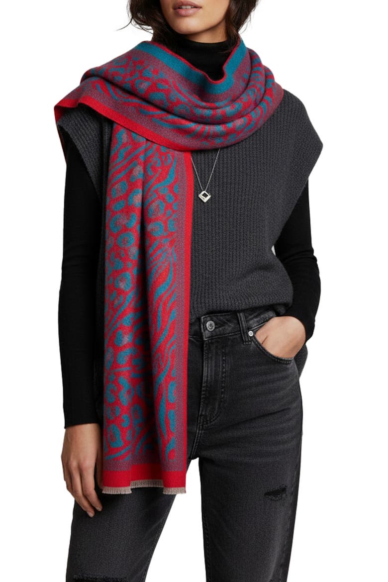 Mixed Animal Print Scarf, Main, color, BLUE