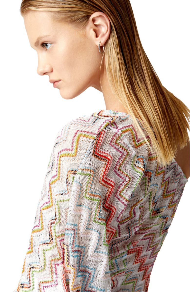 Missoni One-shoulder Top With 3d Lamé Zig Zag And Wide Sleeves, Alternate, color, Multicoloured