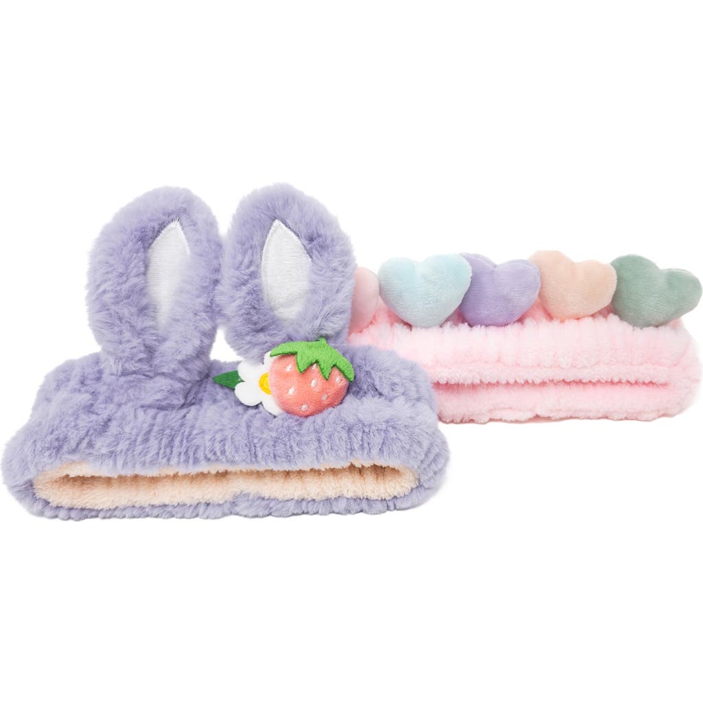 Puttisu 2pc Plush Spa Headband Set in Bunny Heart Set - Purple/pink  product
