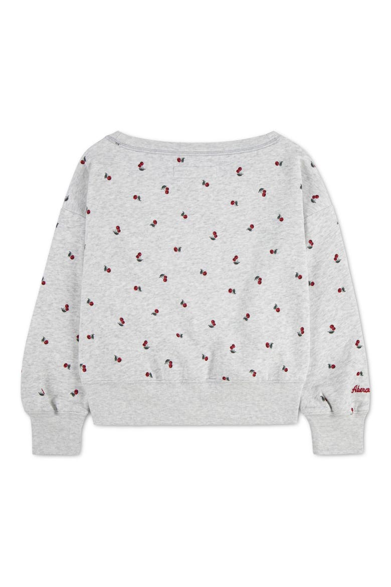 Kids' Cherry Print Off the Shoulder Sweatshirt, Alternate, color, LIGHT GREY HEATHER
