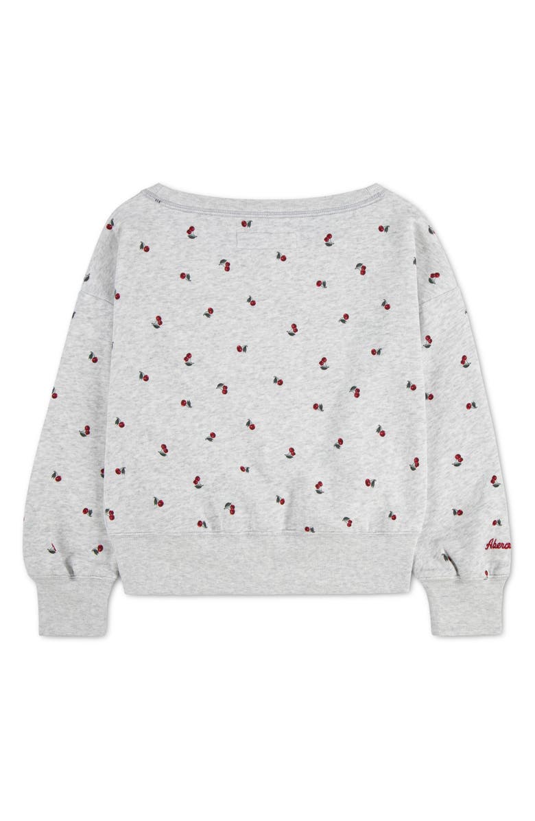 abercrombie kids Kids' Cherry Print Off the Shoulder Sweatshirt, Alternate, color, Light Grey Heather