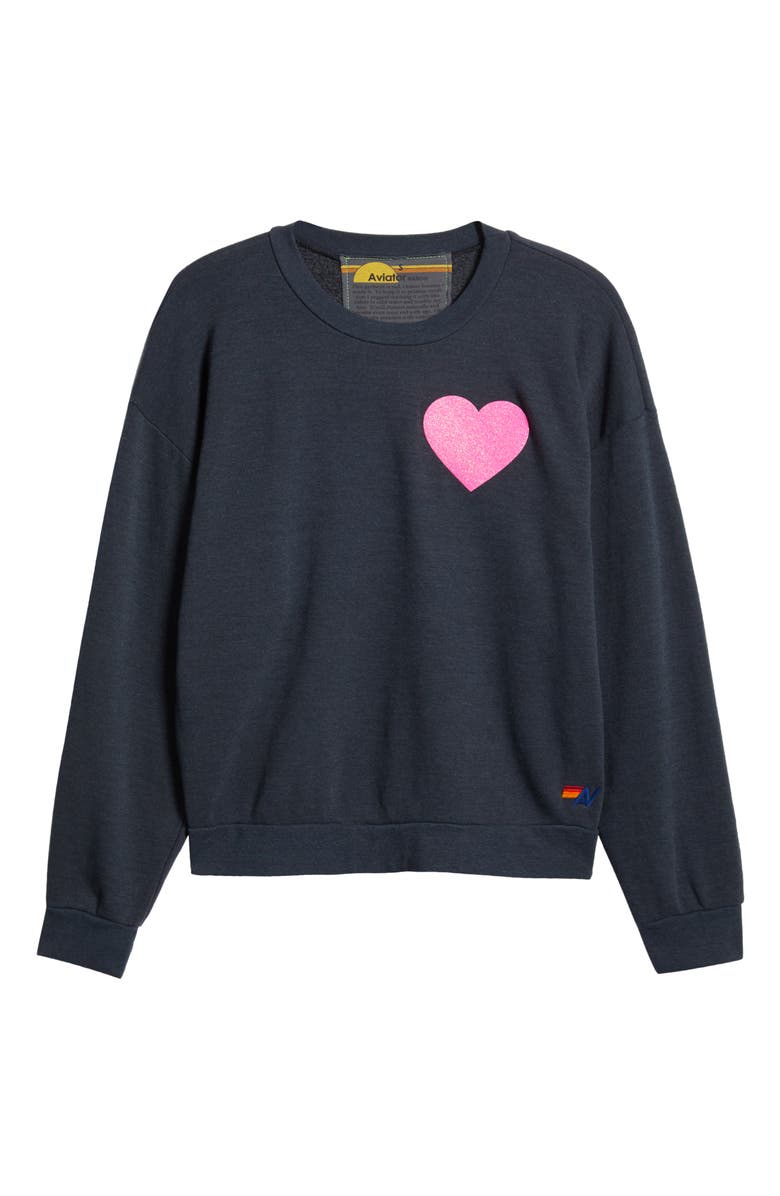 Aviator Nation Glitter Heart Fleece Sweatshirt, Alternate, color,