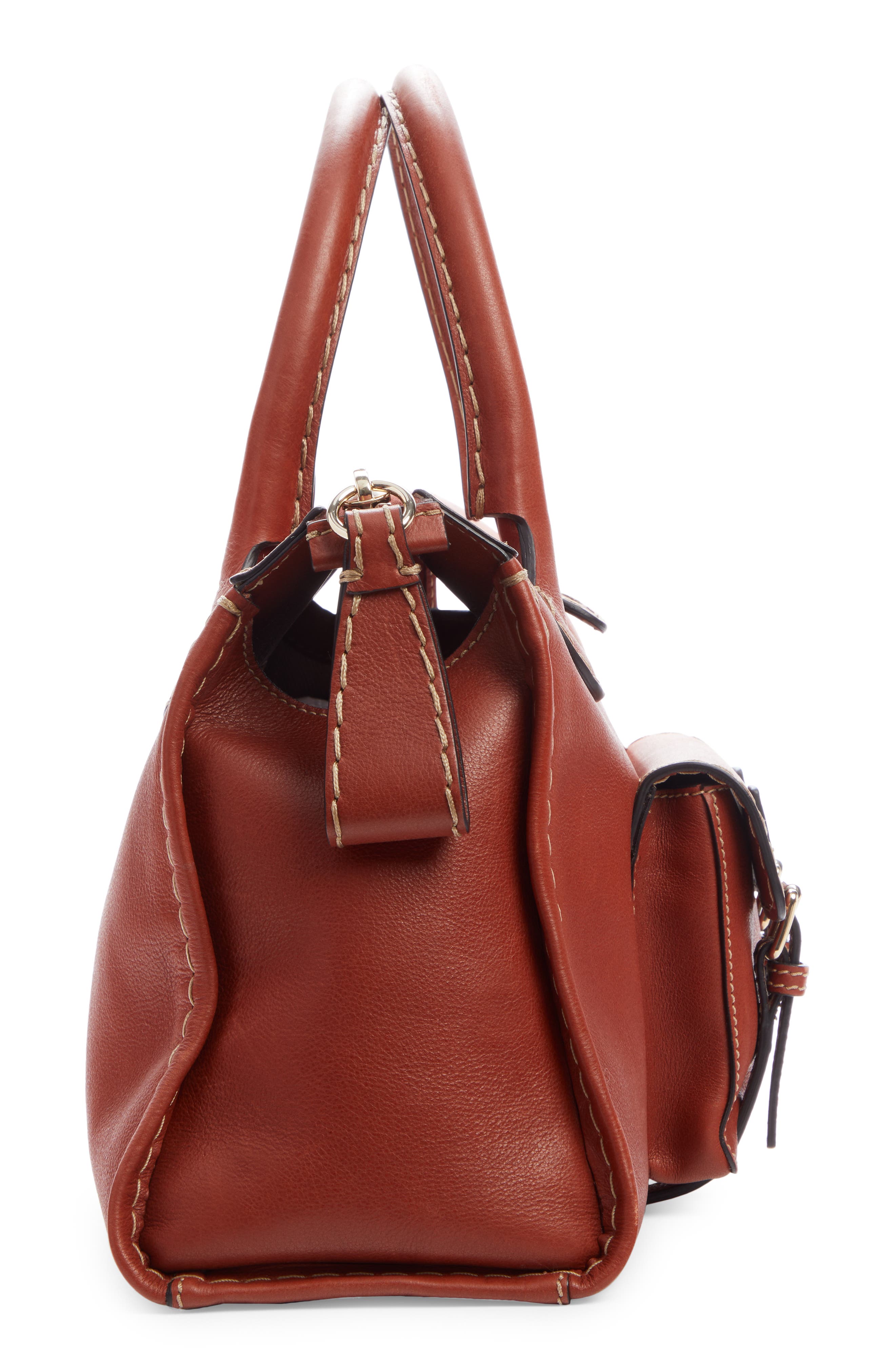 Medium Edith Leather Day Satchel, Alternate, color, SEPIA BROWN