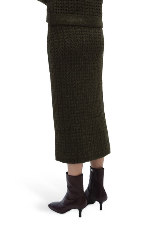 Mango Knit Midi Skirt In Khaki Green