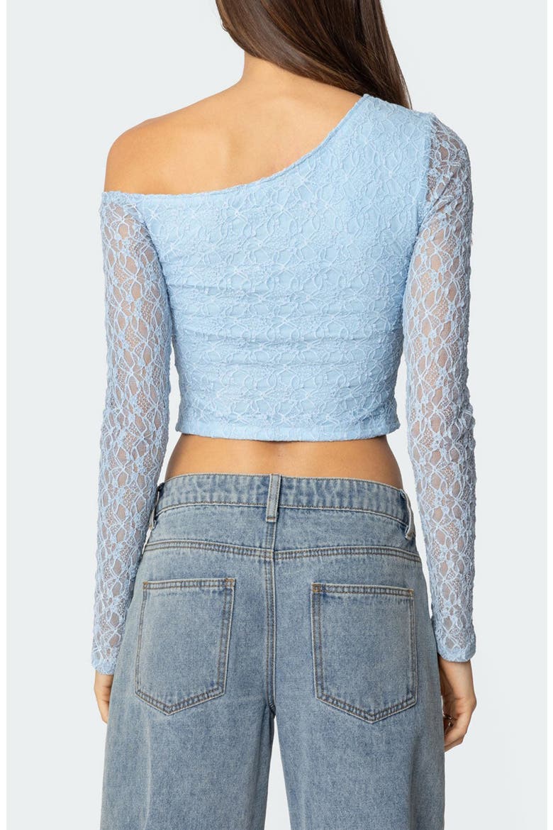 Fabia One-Shoulder Long Sleeve Lace Crop Top, Alternate, color, LIGHT-BLUE