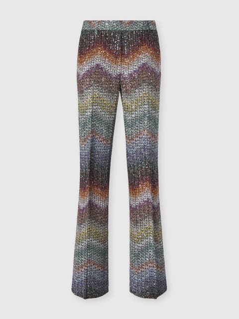 Viscose Lamé Straight Trousers With Sequins