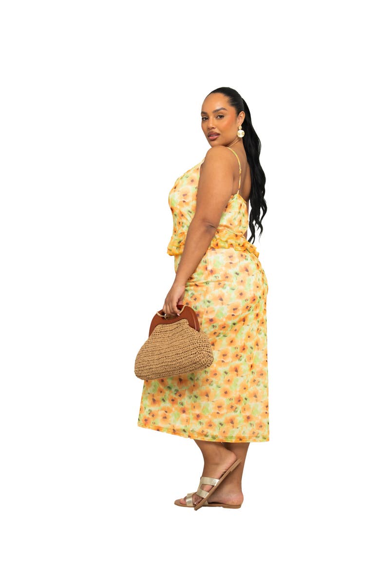 Floral Print Peplum Midi Dress, Alternate, color, Yellow