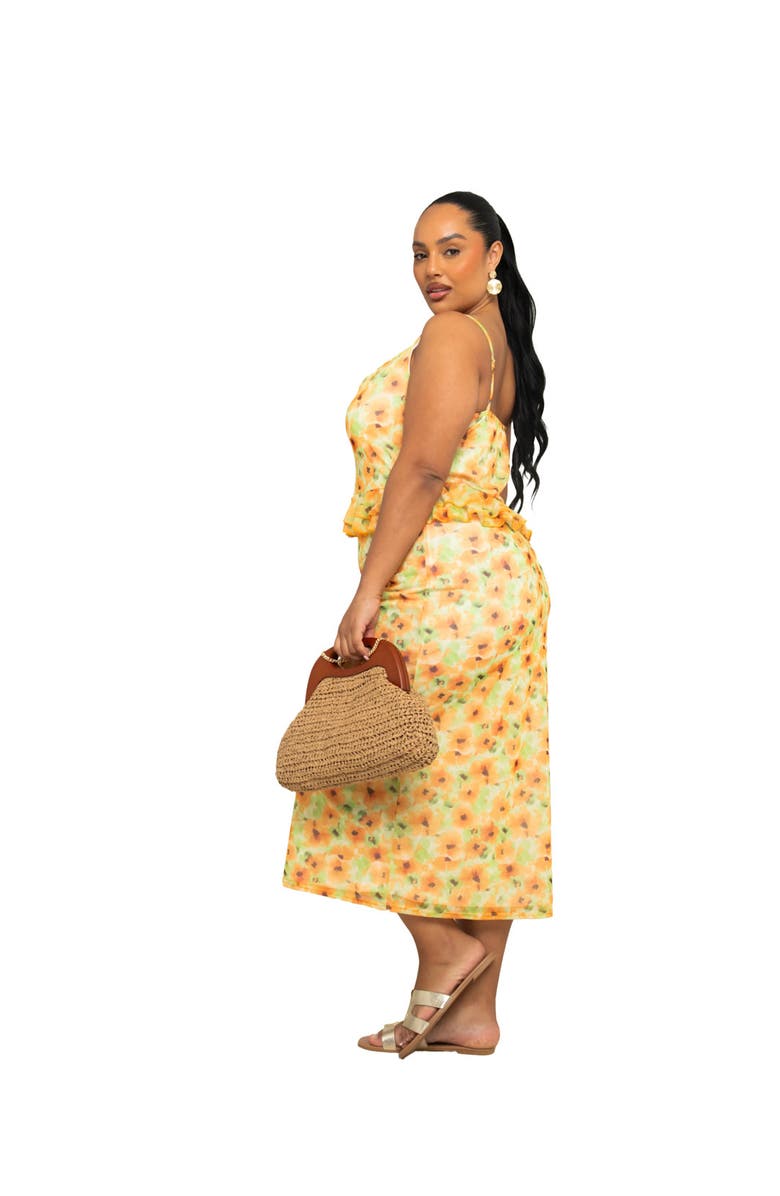 FASHION-SZN CURVE Floral Print Peplum Midi Dress, Alternate, color, Yellow