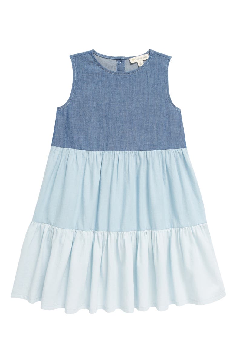 Tucker + Tate Kids' Colorblock Tiered Dress, Main, color, Blue Wash Block
