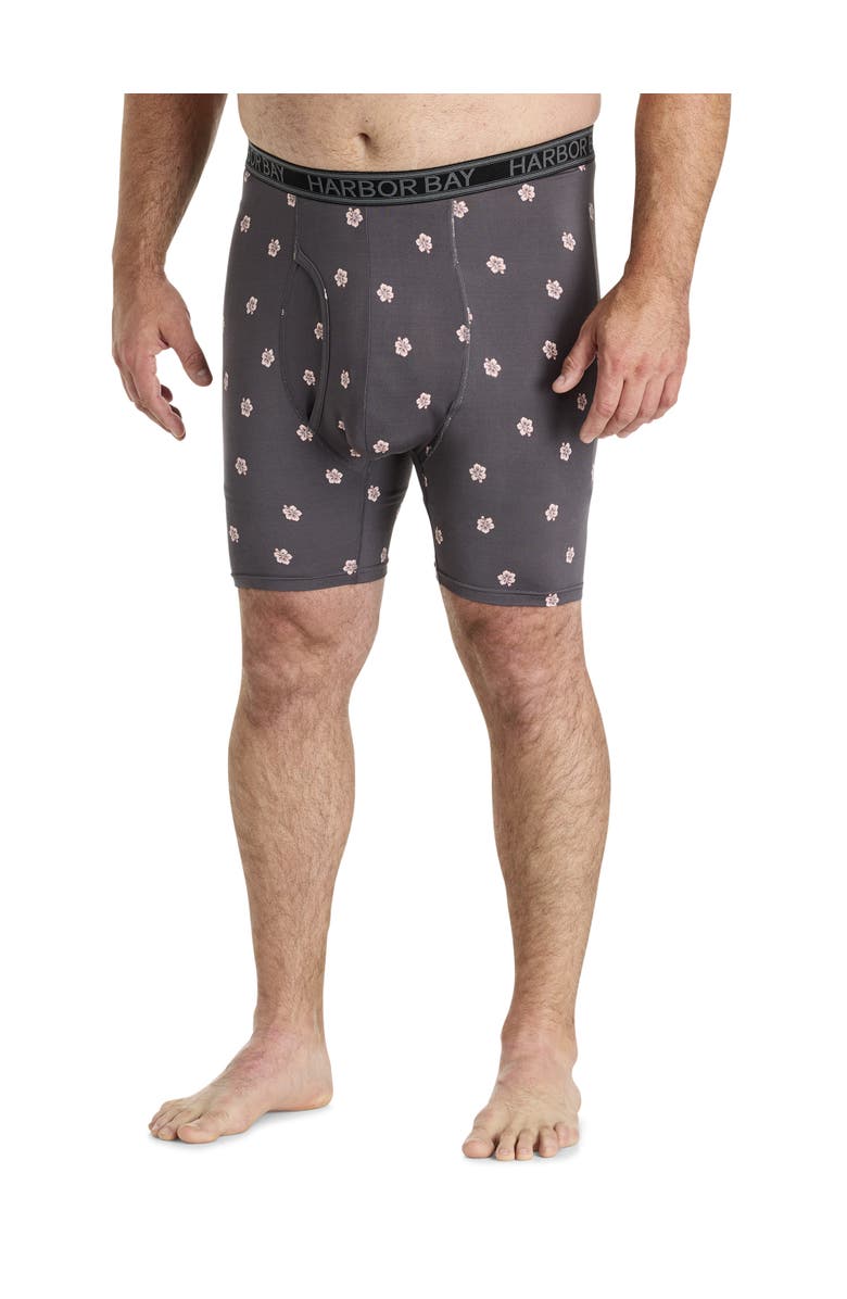 Harbor Bay by DXL Big & Tall Hibiscus Print Tech Boxer Briefs, Alternate, color, Blackened Pearl