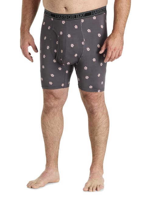 Harbor Bay By Dxl Big & Tall Hibiscus Print Tech Boxer Briefs In Gray