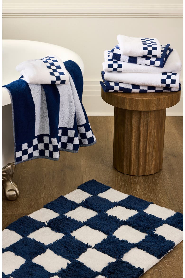 Checkerboard Navy Bath Rug, Alternate, color, BLUE
