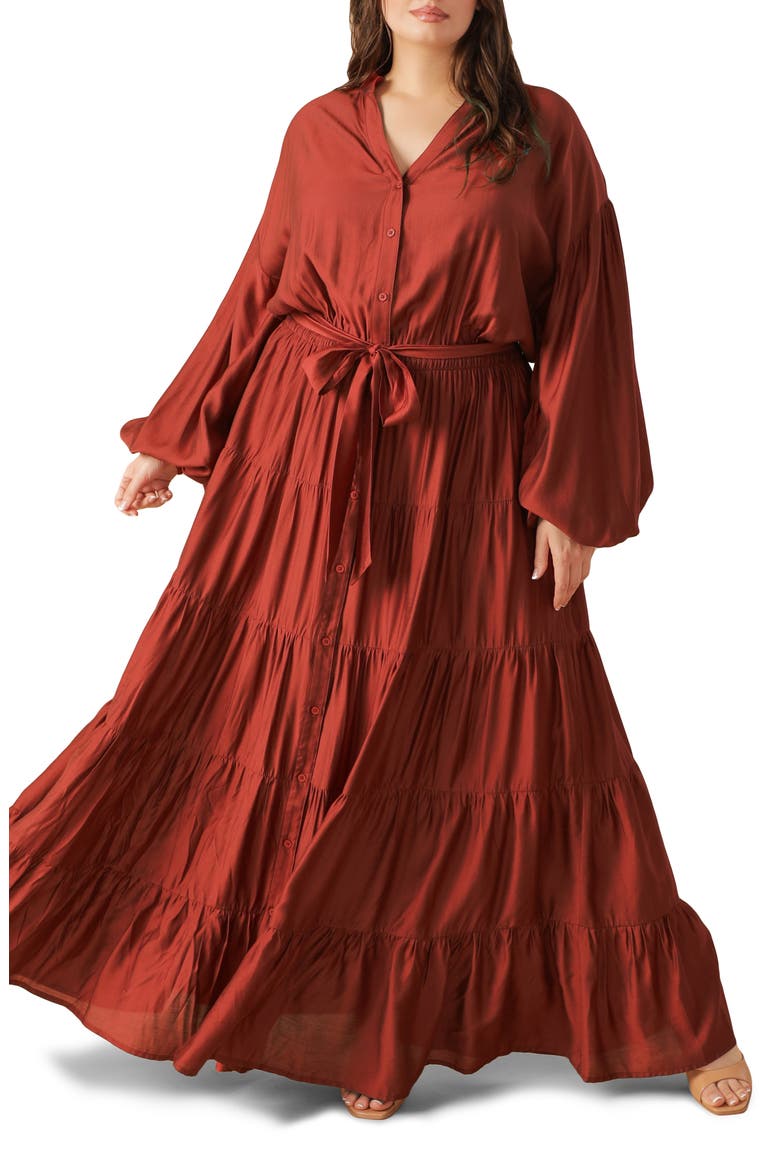 Long Sleeve Maxi Dress, Main, color, BRICK