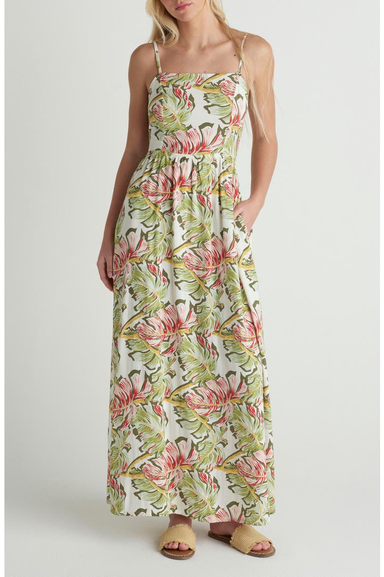 Malibu Leaf Print Maxi Dress, Main, color, OFF WHITE