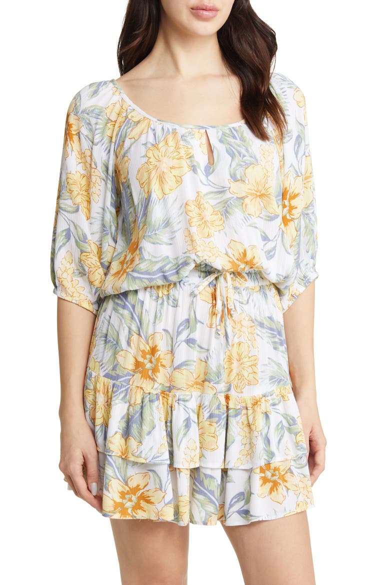 Always Floral Bubble Hem Top, Main, color, WHITE