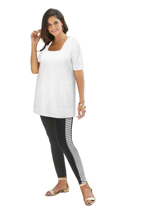 Stretch Cotton Studded Square Neck Tunic (Plus Available)