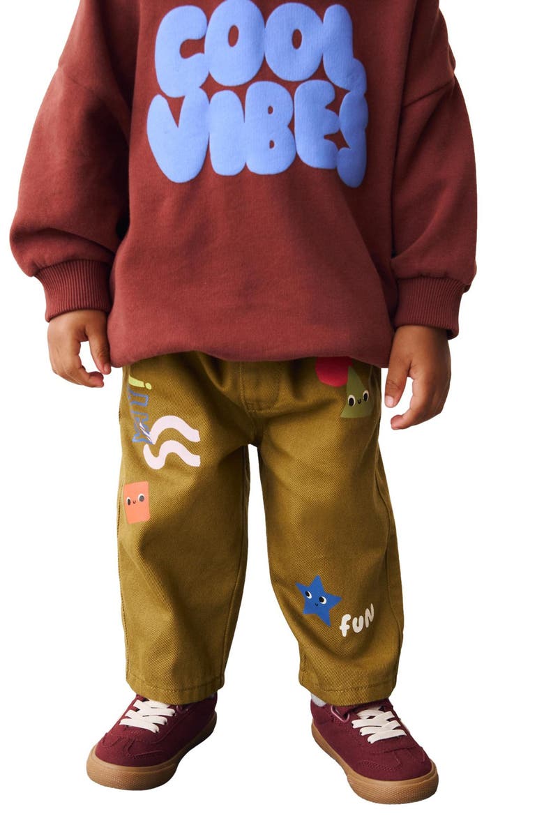 Kids' Geometric Cotton Twill Graphic Pants, Alternate, color, GREEN