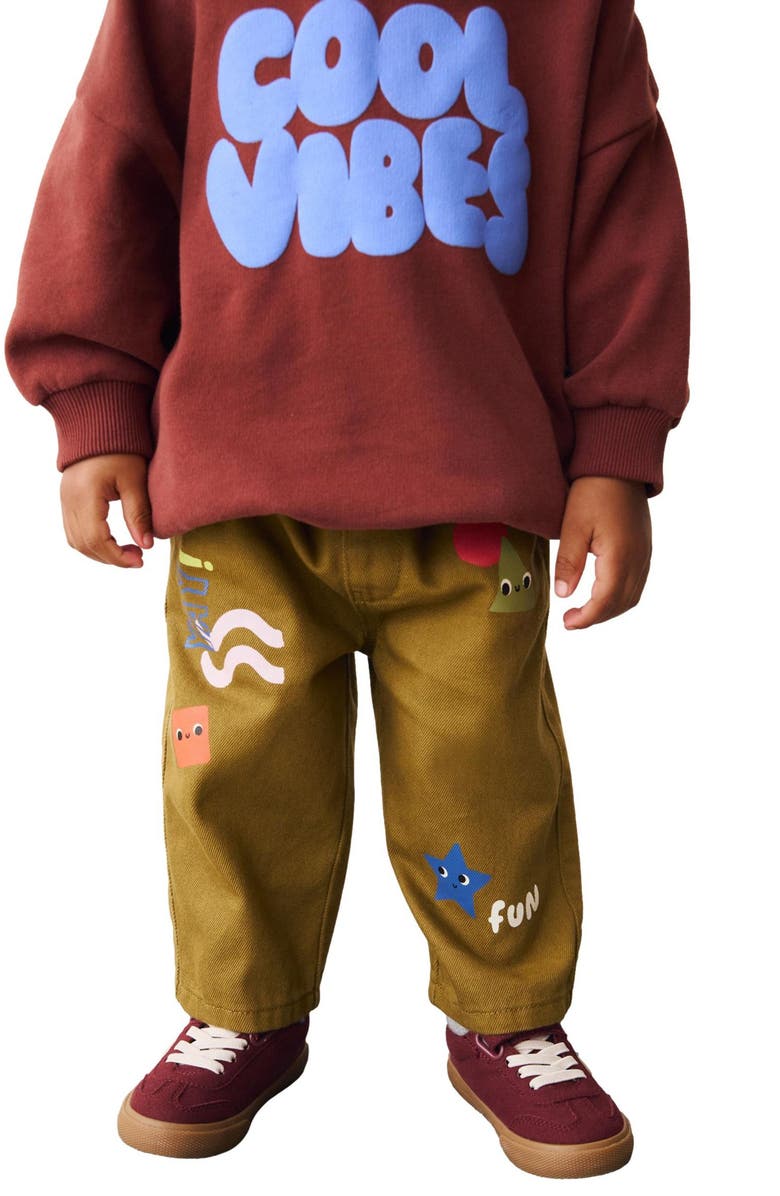 NEXT Kids' Geometric Cotton Twill Graphic Pants, Alternate, color, Green