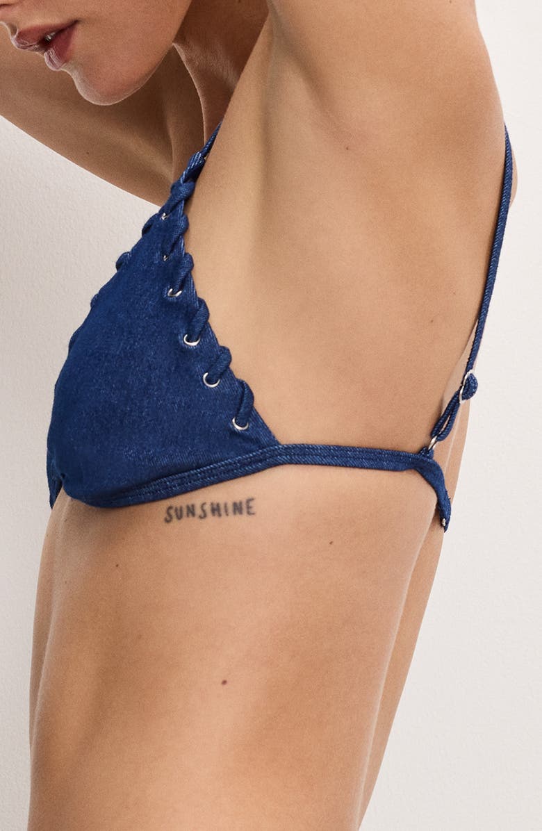 Good American Whip Stitch Denim Bikini Top, Alternate, color, Swim Denim Rinse001