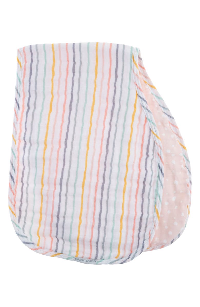 Stephen Joseph 2-Pack Reversible Cotton Muslin Burp Cloths, Alternate, color, Rainbow