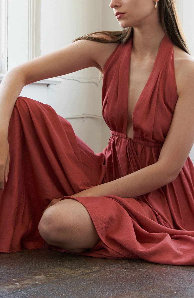 FREEMARKET Open Back Halter Maxi Dress, Alternate, color, Rust