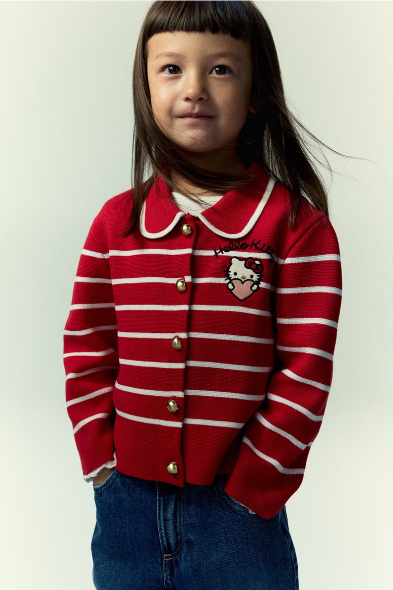 Embroidery-detail Knitted Cardigan, Main, color, Red/Hello Kitty