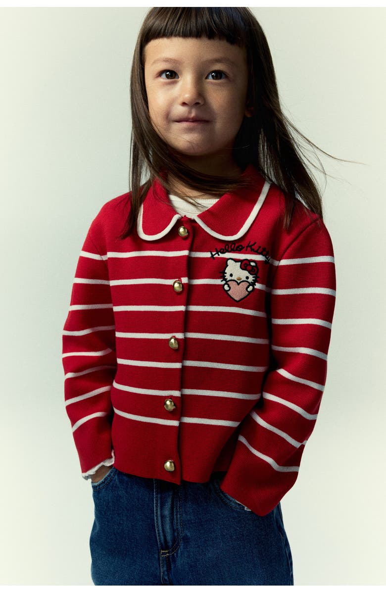 H&M Embroidery-detail Knitted Cardigan, Main, color, Red/Hello Kitty