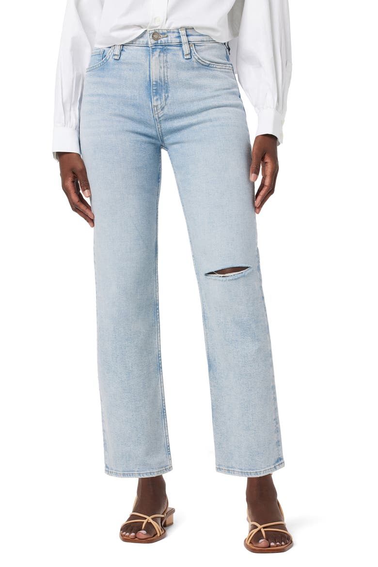 Remi Ripped High Waist Ankle Straight Leg Jeans, Main, color, STAR DUST