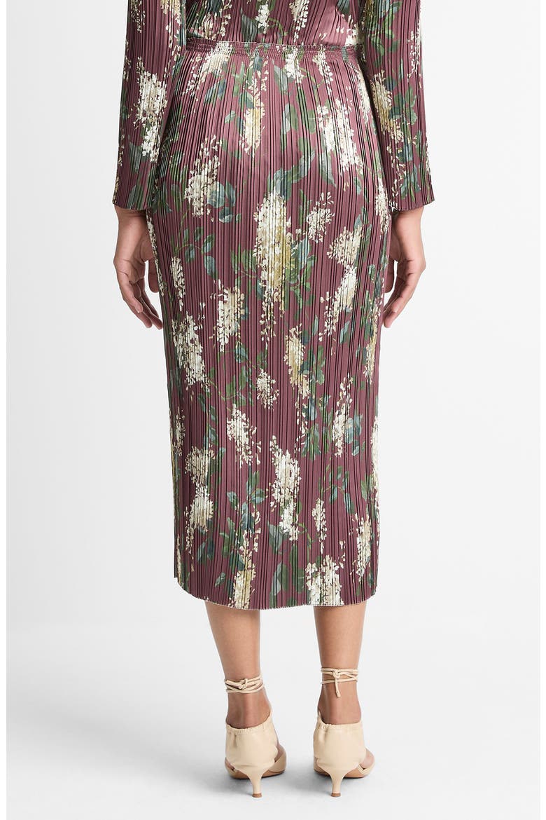 Pleated Lilac Print Midi Skirt, Alternate, color, DK BORDEAUX