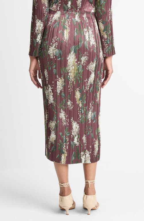 Vince Pleated Lilac Print Midi Skirt In Burgundy