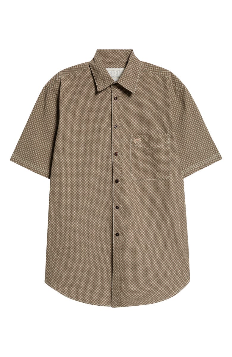 ERL Gender Inclusive Microplaid Longline Organic Cotton Button-Up Shirt, Alternate, color, 