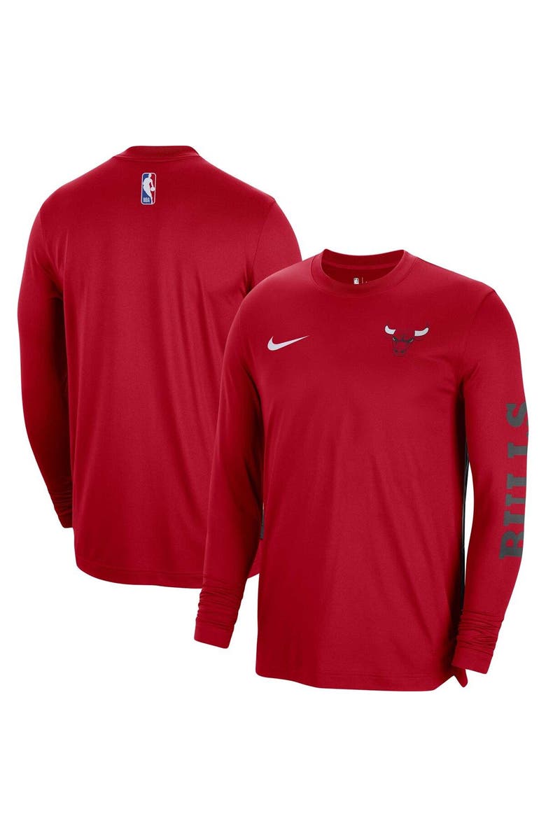 Nike Unisex Nike Red Chicago Bulls 2023/24 Authentic Pregame Long Sleeve Shooting Shirt, Main, color,